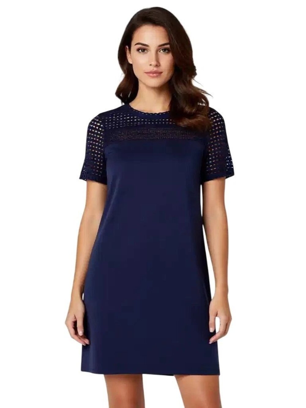 Michael Michael Kors Women's Navy Shift Laser Cut Eyelet Details Dress, Size XS